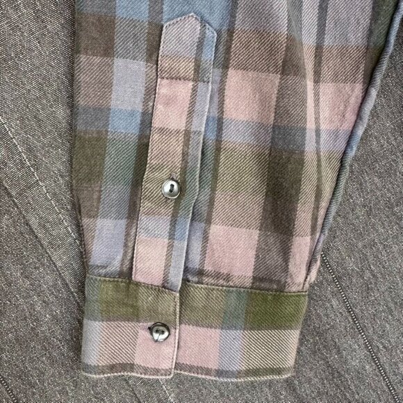 Soft Surroundings Serissa 1005 Cotton Flannel Green Lavender Blue Plaid Blouse - Picture 7 of 13